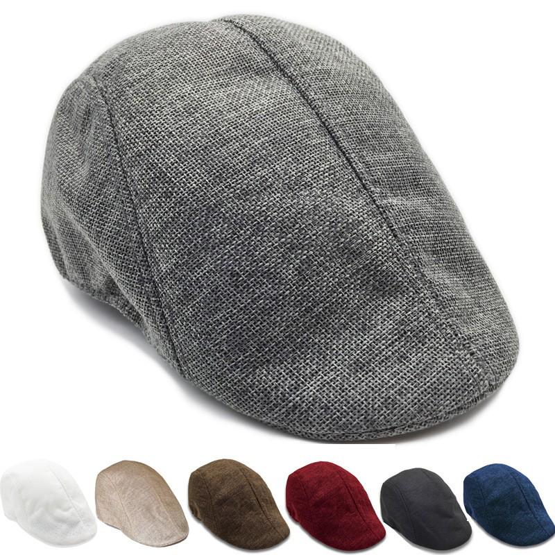 Breathable Spring & Autumn Linen Beret - Unisex Sun Hat, Solid Color, Hollow Design.