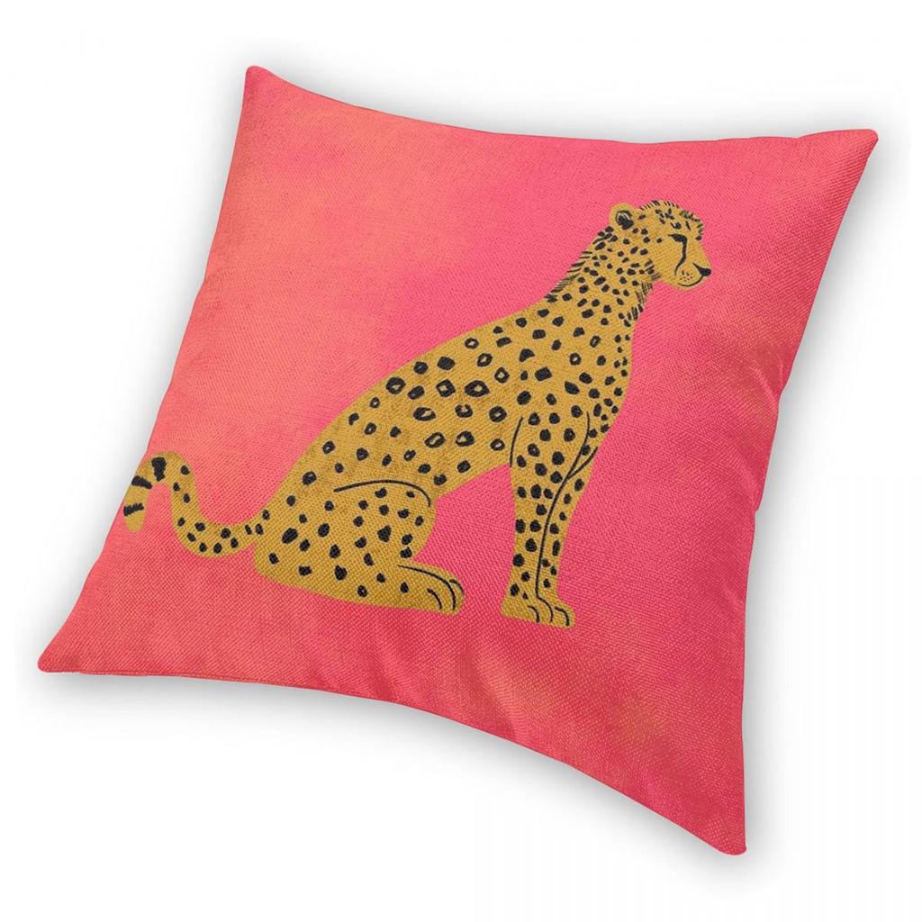 Chinoiserie Leopard Sitzt Hübsch Quadratische Kissenhülle Polyester Leinen Samt Kreativ Reißverschluss Dekorative Zierkissenhülle Heimbezug