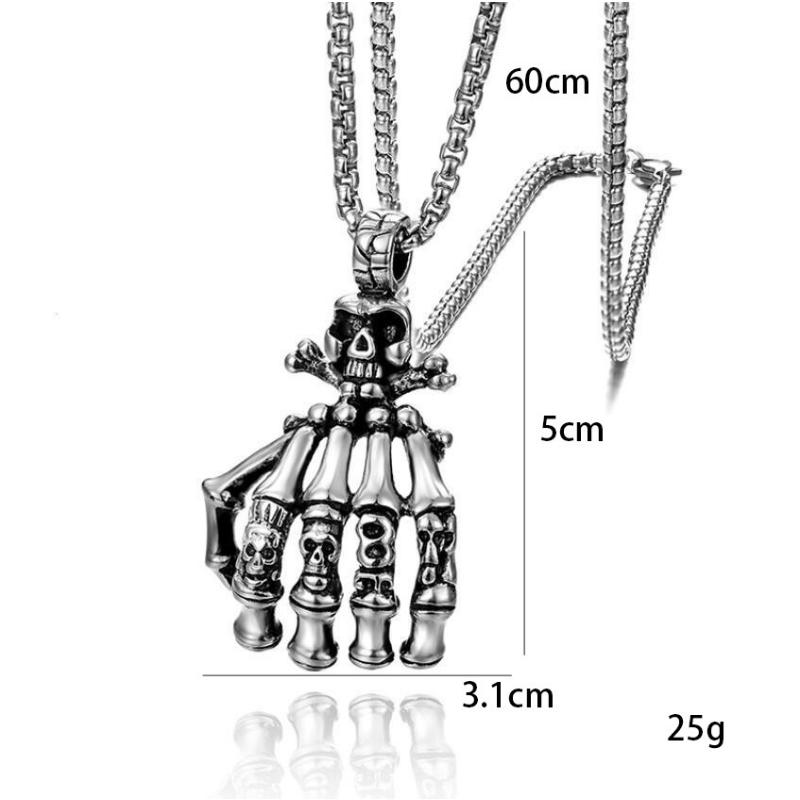 Mighty Ghost Claw Necklace Vintage Titanium Alloy Men's Punk Hand Bone Necklace