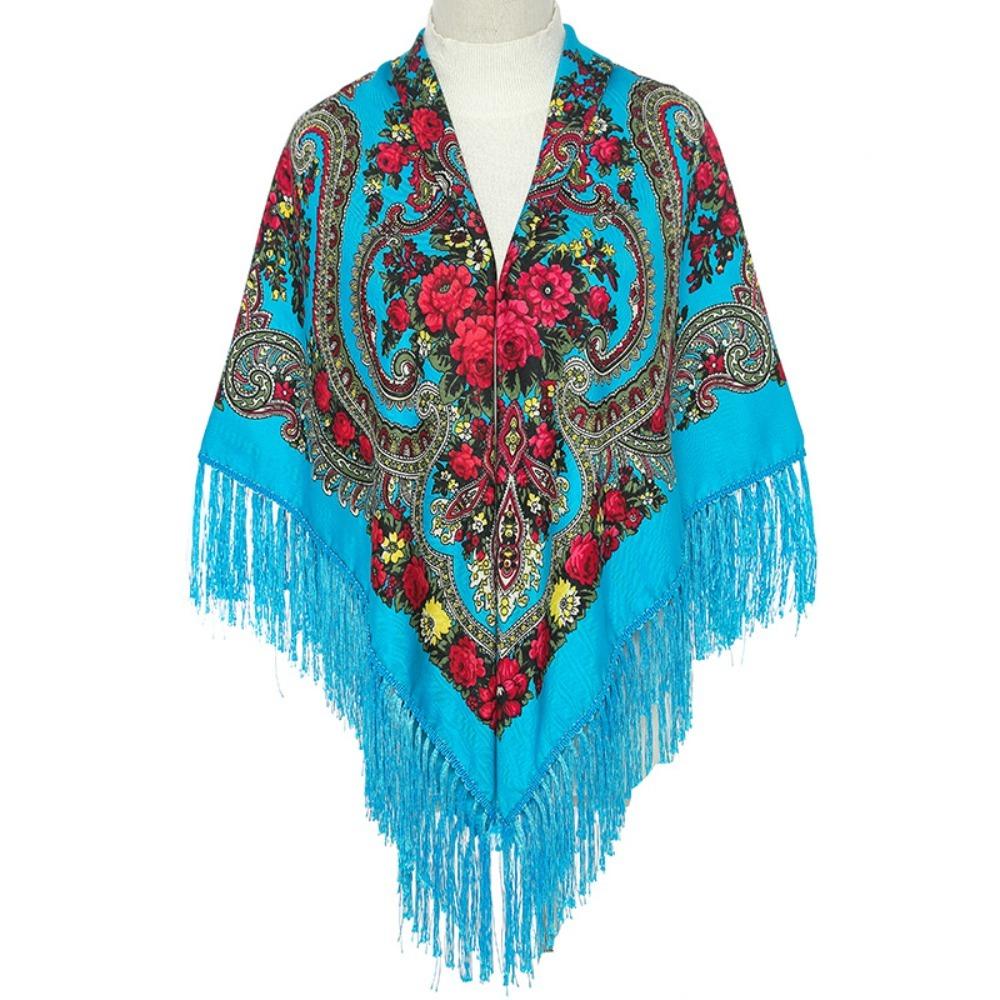 Polyester Russian Square Scarf Tassel Trim Floral Print Scarf Tassel Shawls Outdoor Activities