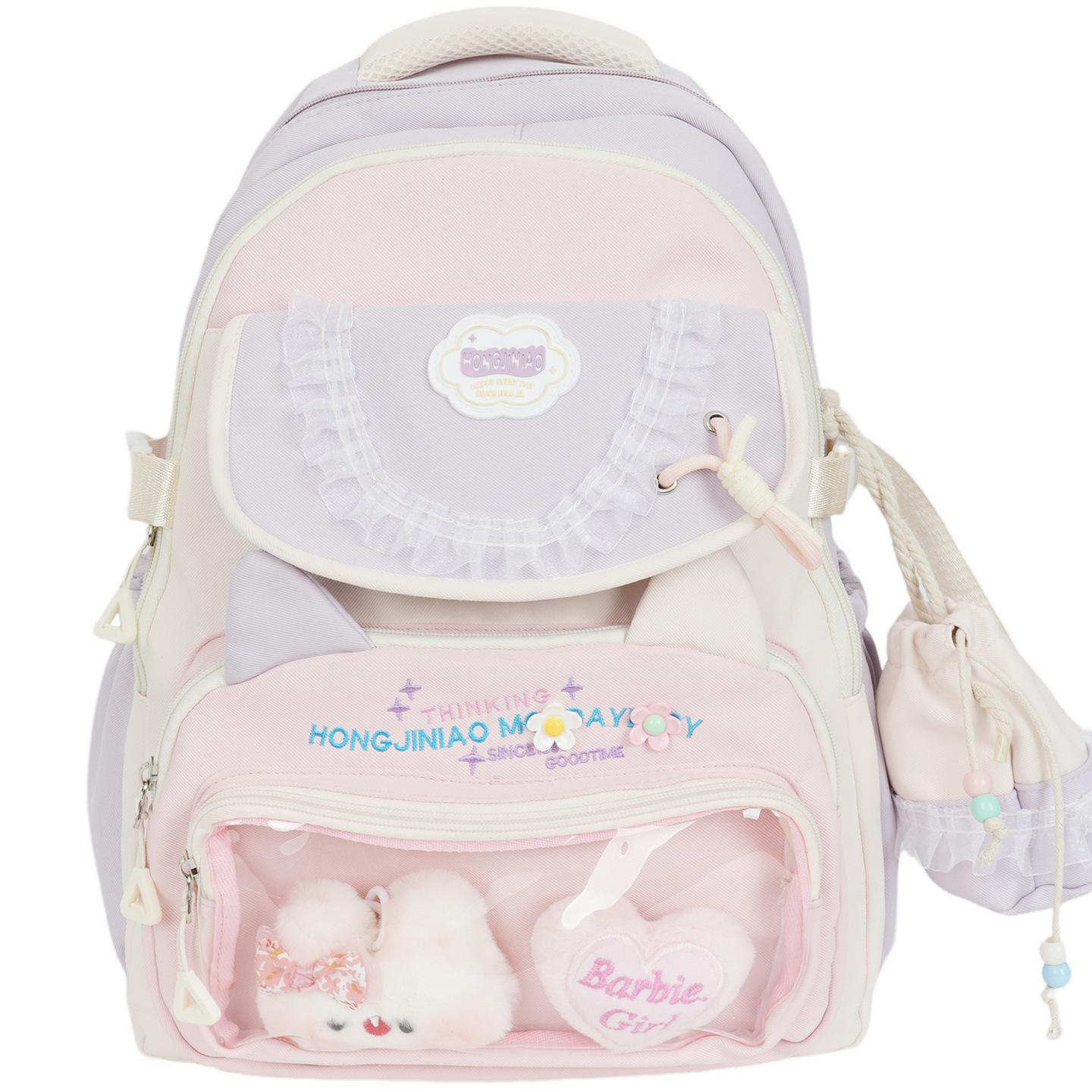 

School bag new women s school bag cute trendy fashion backpack college style junior high school student school bag Without pendant рожевий