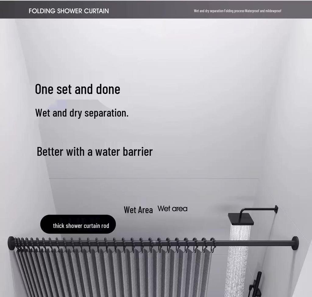 Foldable No-Drill Shower Curtain and Blackout Partition