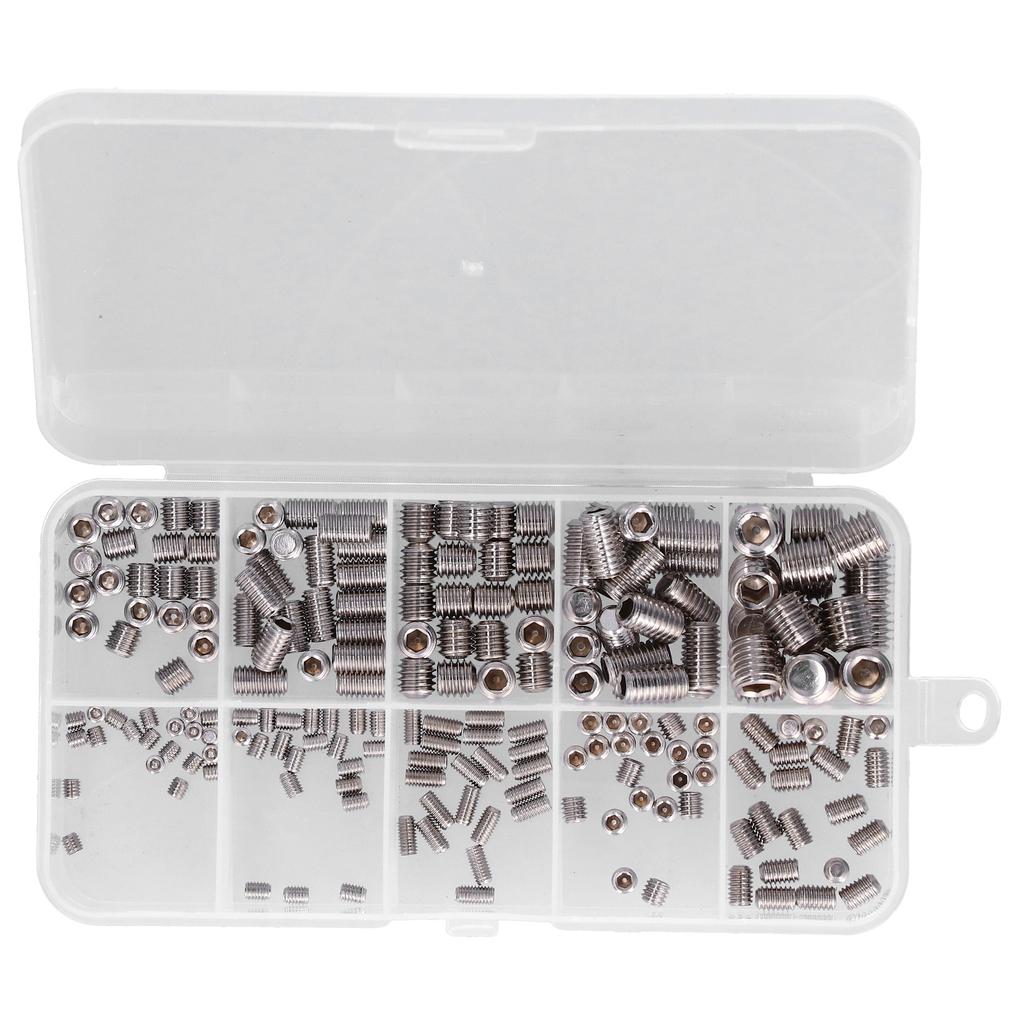 220 Pcs Grub Screw Stainless Steel M3 to M8 Inner Hex Concave End Tight Joint Tool for Precise