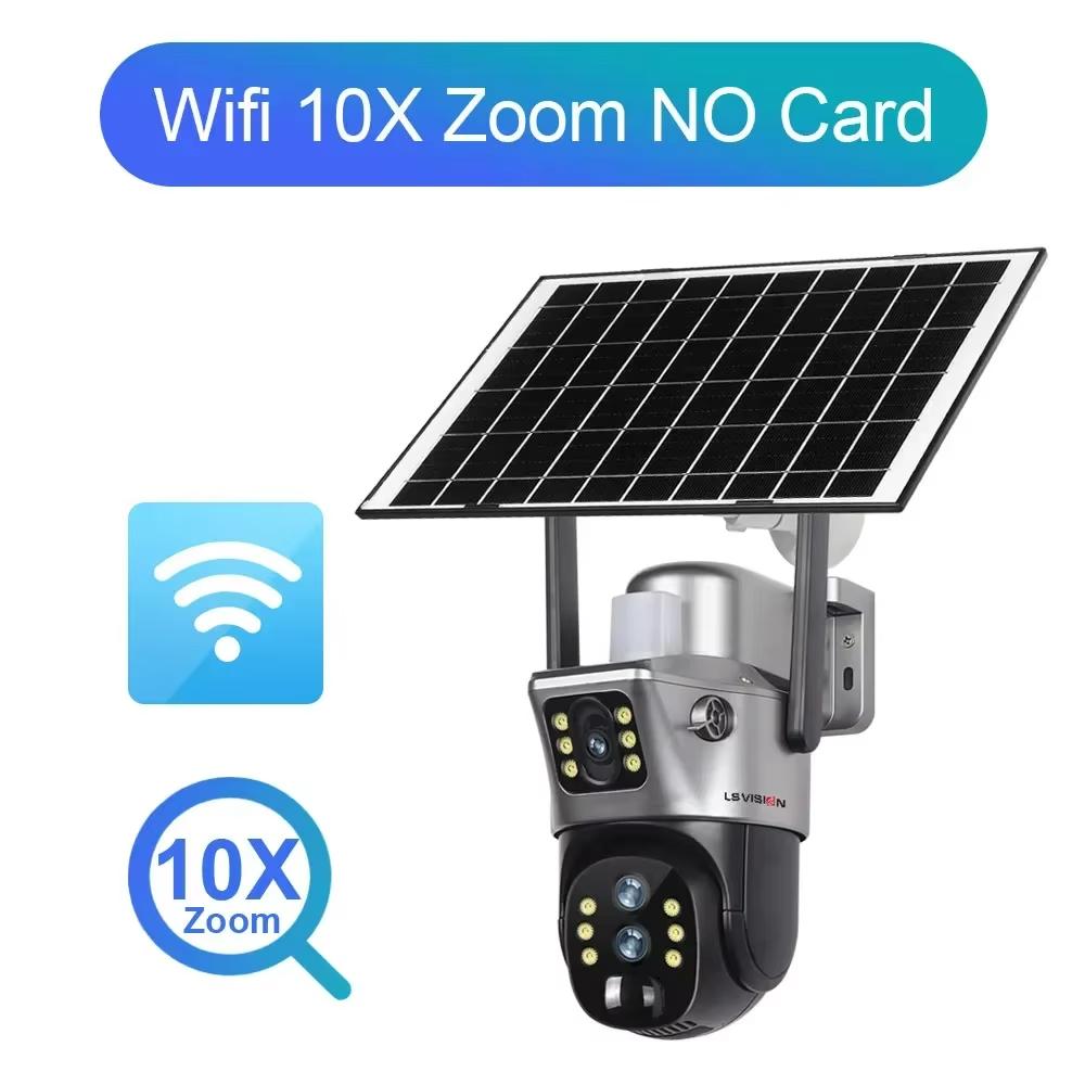 LS VISION 12MP 4G/WiFi Dual Screen Solar Camera Outdoor 10X Zoom 6K Three Lens Human Auto Tracking Surveillance Camera V380 Pro