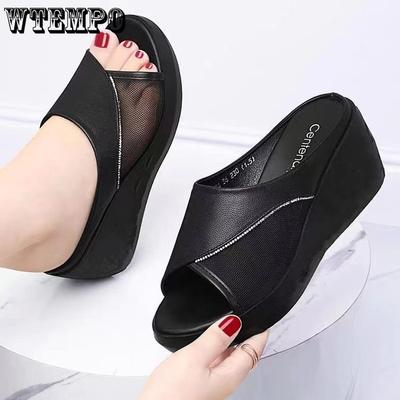 Wedge Sandals Female Outside Wear Fashion Summer High Heels Slippers Heightened Thick-soled Muffin Slippers
