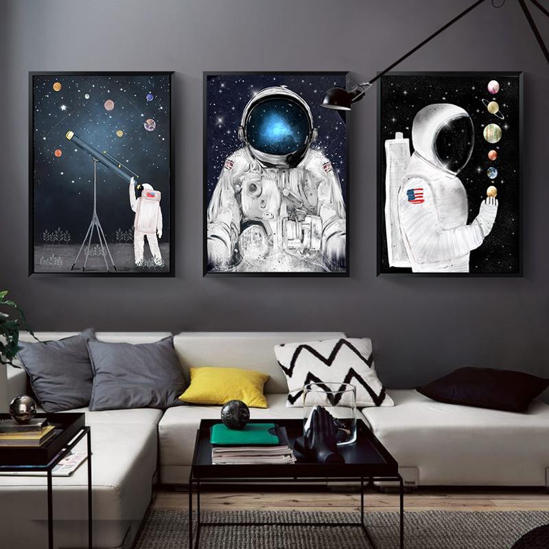 Balloon Wall Art Canvas Painting Astronaut Planet Space Prints Posters Nordic Cartoon Animal Wall Pictures for Kids Living Room No Frame
