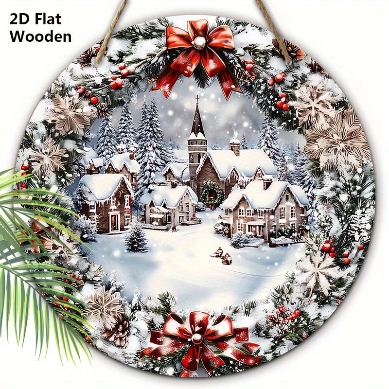 

Теплая Зимняя Рождественская Деревянная Табличка с Узором Снежного Города - Табличка Navidad для Входной Двери, Настенный Декор - Идеальное Рождественское Украшение 20cm/7.87in белый
