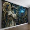Egyptian God Anubis Tapestry, Mythology Art with Hieroglyphics, Spiritual Wall Hanging for Living Room Bedroom Decor