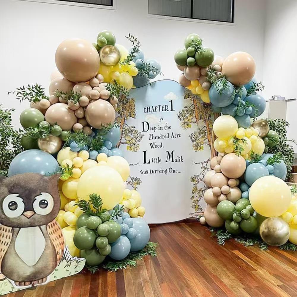 

153 Pieces - Blue Yellow Brown Balloon Wreath Green Tan Balloon Neutral Balloon Arch Kit Set as shown