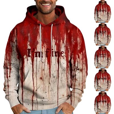 Halloween Blood-stained Print Men's Loose Hooded Sweatshirt