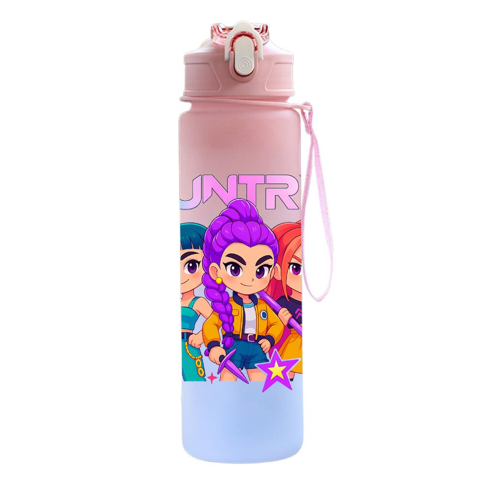 750Ml Water Bottle Cartoon K-Pop Demon Hunters Printed Large Capacity Drinking Cup Portable Outdoor Sports Water Cup Children Kid Gift