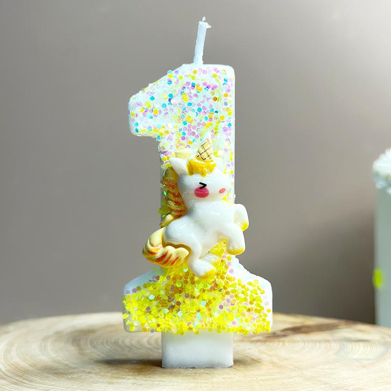 Unicorn Birthday Candles 0-9 Number Yellow Cake Candle Fashion Cartoon Anime Topper Party Cute Decoration