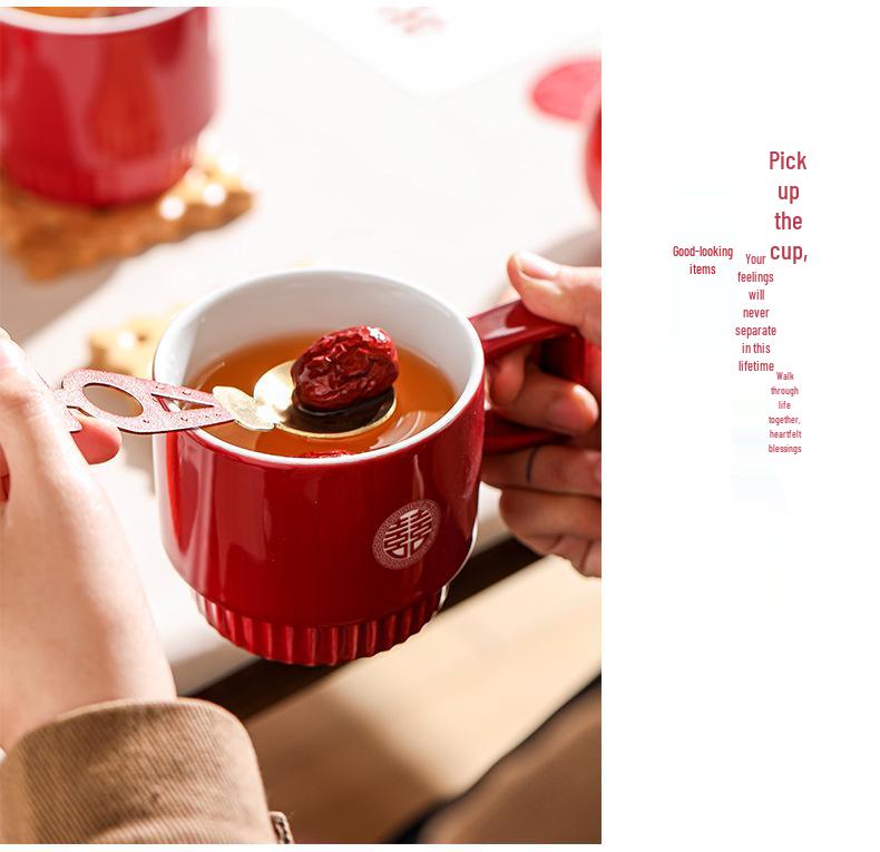 Persimmon Ruyi Wedding Gift Set: Double Happiness Cups for Newlyweds or Bestie's Engagement