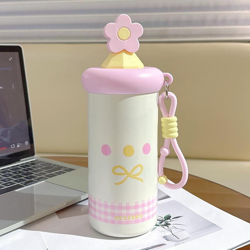 Portable Insulated Steel Water Cup for Girls with Straw And Printed Handle High-Aesthetic Portable Drinkware 650 розовый