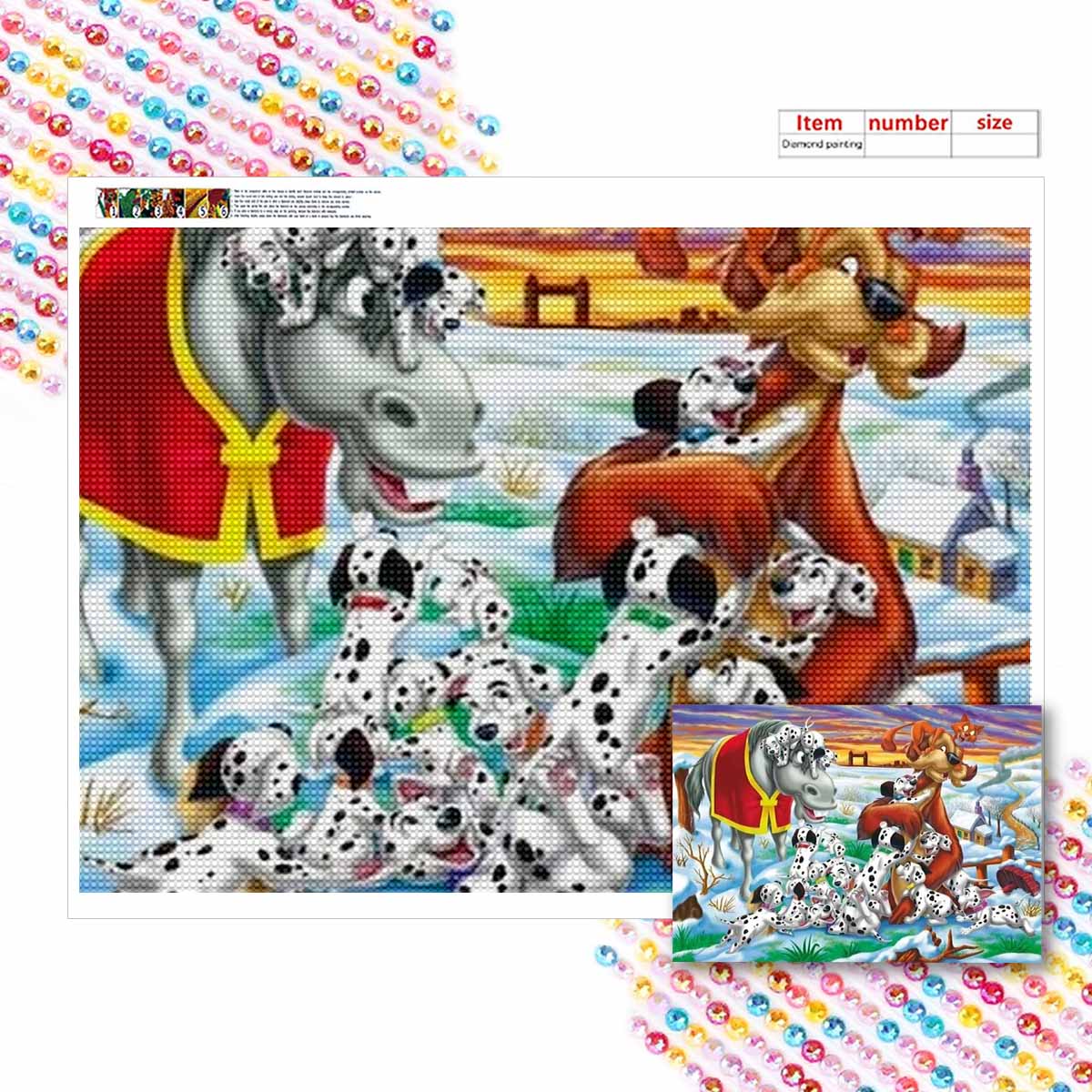 

Алмазная мозаика Семья пятнистых собак Набор для вышивания крестом Мозаичное искусство Алмазная живопись Полный круг Алмаз Домашнее украшение Round 20x30cm