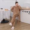 Women's Leopard Print Velvet Pajamas Set – Winter Thickened Long Sleeve & Pants, Wear Indoors or Outdoors