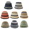 Fashion Striped Knitted Hollow Fisherman Hat Big Eaves UV Protection Straw Bucket Cap Multicolor Breathable Basin Hat Outdoor