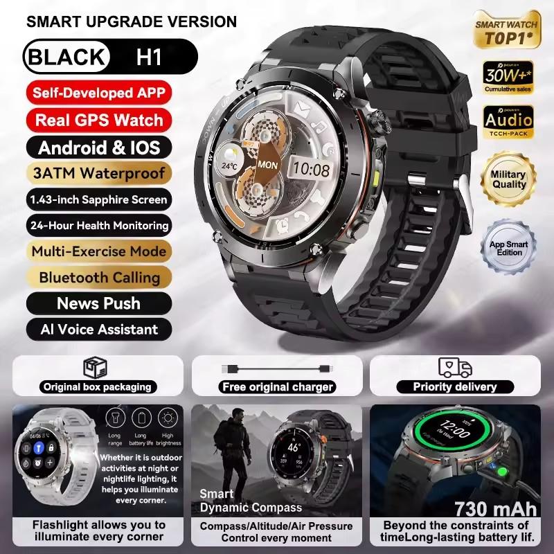 Nuovo Smartwatch GPS 2026 Impermeabile 10 ATM GNSS Dual-band Integrato Bussola Schermo AMOLED Ultra HD Sport Militare Uomo Compatibile Android/iOS