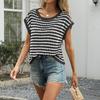 Women's Spring And Summer Hollow Casual Round Neck Striped Top