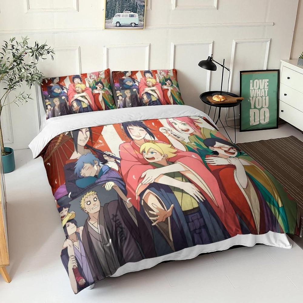 Anime Naruto Microfibre Bedding Sets, Children's Birthday Gift with Zip Room Decor for Teenagers Adulte 3-Piece Duvet Cover