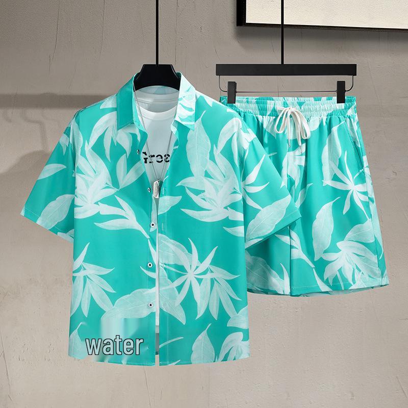 

Мужская гавайская рубашка большого размера из ледяного шелка с цветочным принтом - с коротким рукавом, праздничный островной стиль Regular M