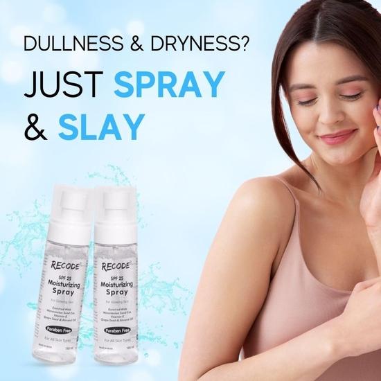 Recode Hydratační sprej 100ml | SPF 25 | Obohacený o vitamín E a mandlový olej | Hydratační sprej pro všechny typy pleti