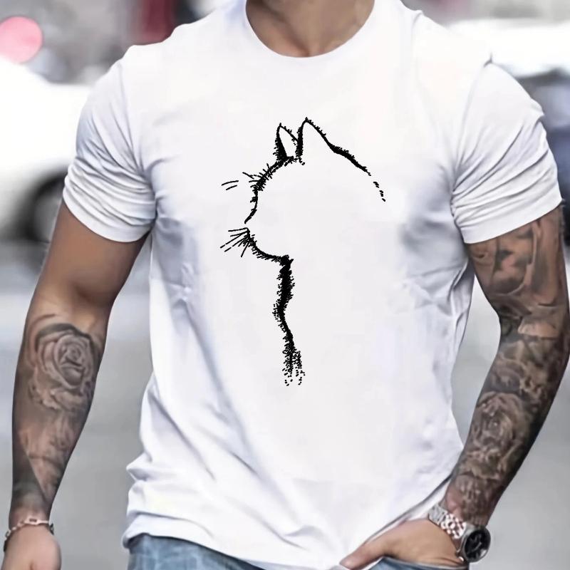 

Мужская летняя футболка из 100% чистого хлопка, свободного кроя, оверсайз, повседневная, удобная, с принтом кошек, спортивная, с круглым вырезом и короткими рукавами XL