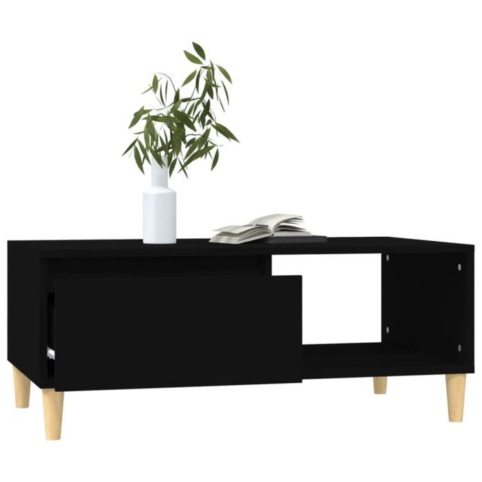 821045 vidaXL Table basse Noir 90x50x36,5 cm Bois d'ingénierie