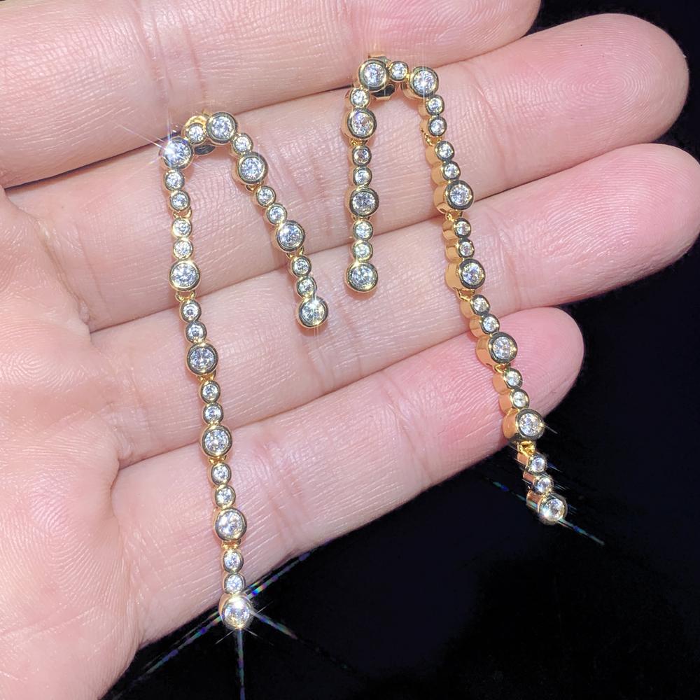 In Stock Double Mini Round Link Round Chain Pave Bling CZ Zircon Tassel Jewelry for Women Gold Silver Plated Dangle Stud Earring