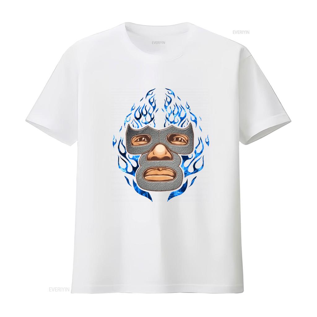 Blue Demon Mexican Luchador T Shirt with Flame Design for vintage Washed Slightly Top For Everyday Wear graphic homme
