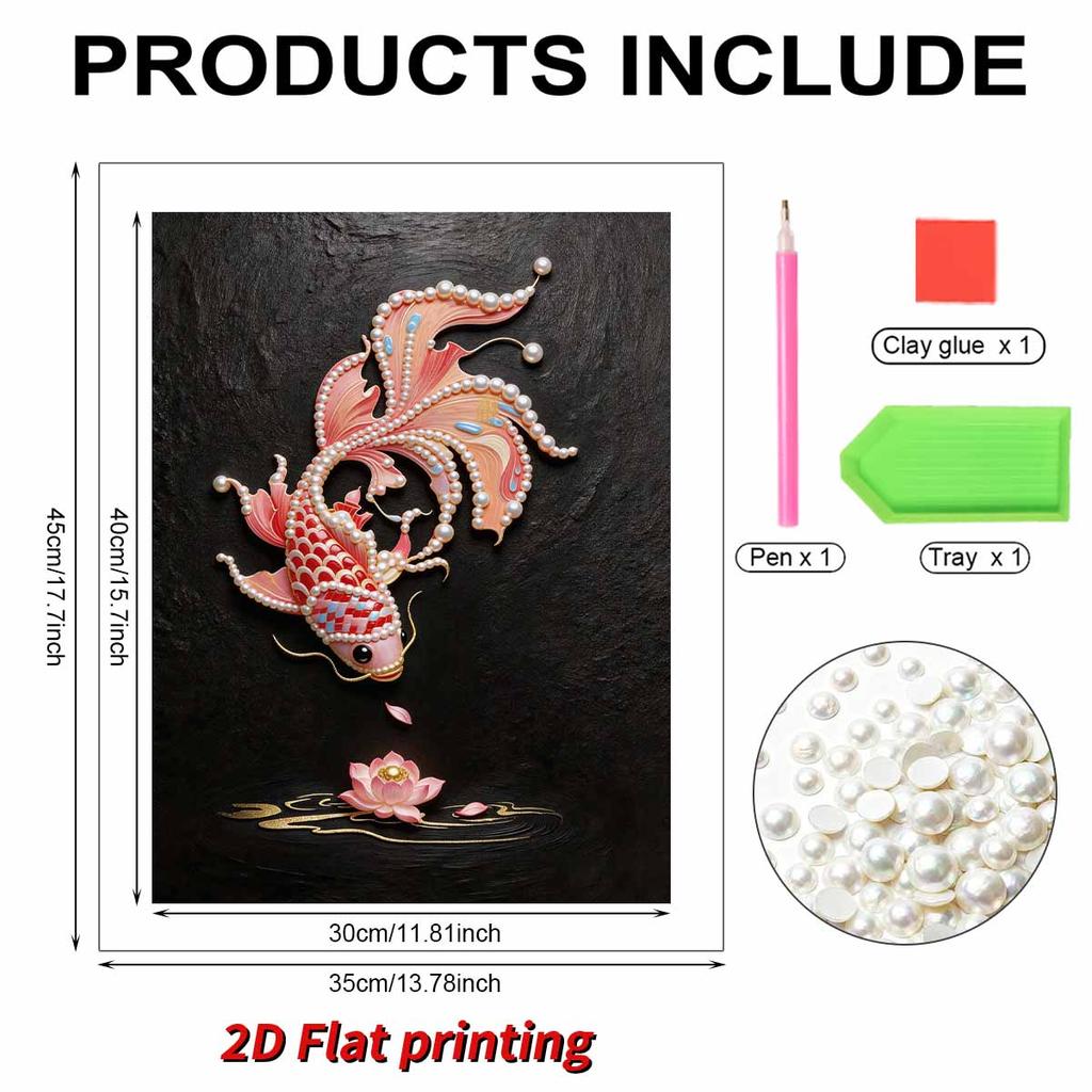 Pearl DIY Koi Fish and Lotus Flowers Art Kits 15.7x19.6inch Gem Art Pearl Painting Kits Without Frame for Adults Gift Idea Home Wall Decor