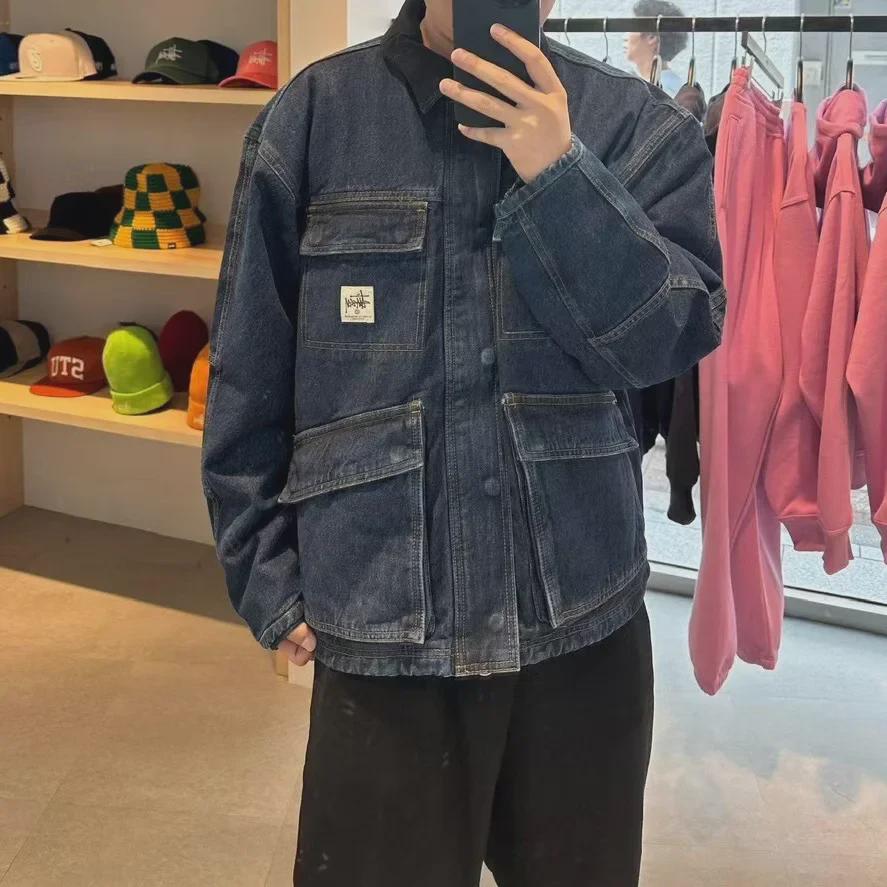 High-Quality Vintage Washed Canvas Lapel Jacket - Zipper Loose Fit for Couples