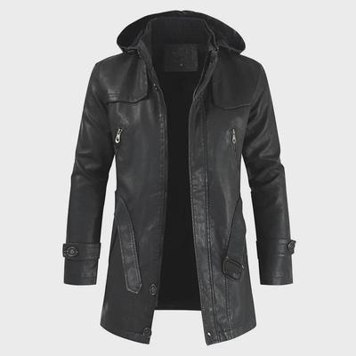 Herren 2025 Kapuzen-Mittellange PU-Lederjacke - Lässige Slim-Fit-Mode