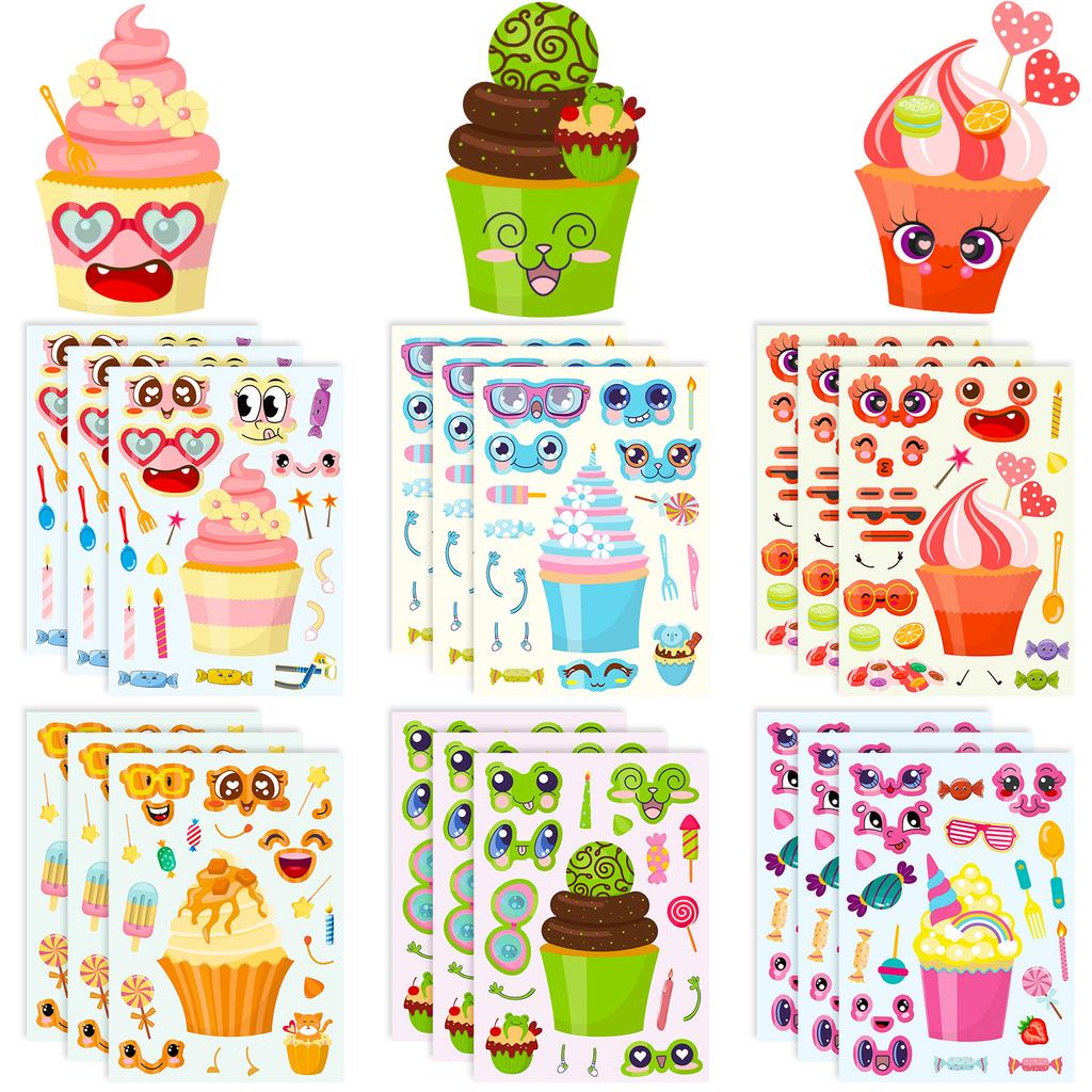 6 Pictures/package Cartoon Cake Puzzle Face Change Stickers Cute Style Children's Hands-on Ability Cultivation Toy Stickers