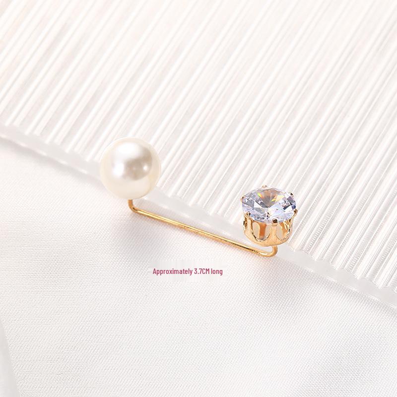 Taillenraffende Brosche mit Imitationsperlen und Strasssteinen, Anti-Expositionssicherheitsnadel, Ein-Wort, Gebogen, Gerader Einsteckstift.
