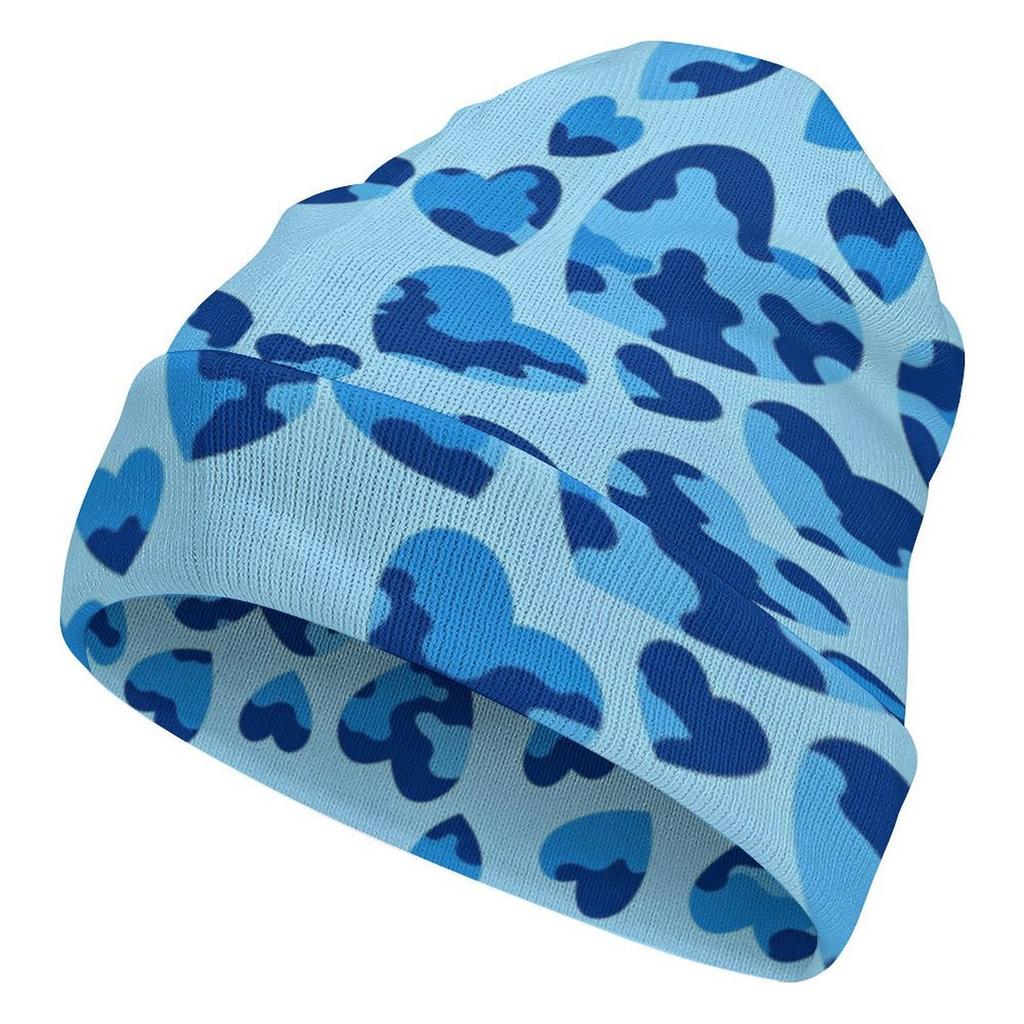 Factory Best Sale Custom Teal Heart Camo Print Cuffed Knit Beanie Men Women Winter Warm Outdoor Skull Cap for Wear