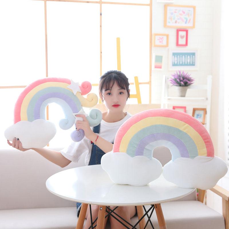Ins Cuscino Peluche Colore Caramella Nuvola Stella Luna Cuscino Cuscino Corona Arcobaleno Colorata Decorazione Divano Casa Cuscino da Lancio Giocattolo