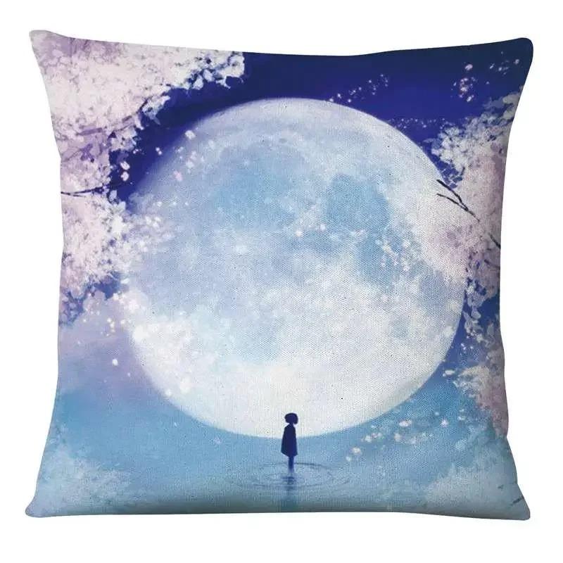 Japanese Style Cartoon Painting Pillowcase Little Girl Sky Print Pillowcase Bedroom Home Decoration Sofa Cushion Cover