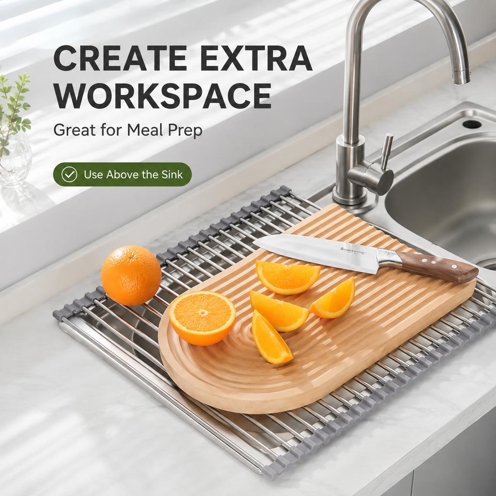 Xiaomi Roll Up Dish Drying Rack Over Sink Foldable Metal Kitchen Drainer for Dishes Vegetables Fruits Utensils Space Saving Organizer