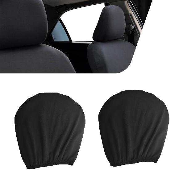 2PCS Car Seat Headrest Cover, 9  x 10.6  Knitted Stretch Universal Headrest Covers, Breathable Fully Surrounded Simple Protector, Universal for Most чёрный