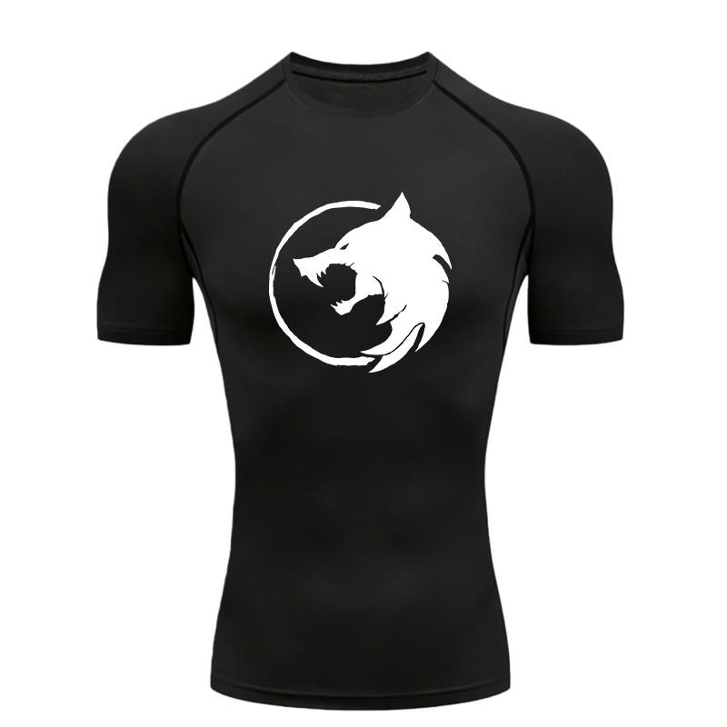 Men's Sports T-shirt Fashion Training Fitness Compression Workout Rashgard Tops Quick Dry Breathable Short Sleeve Sweat-Absorbent Jogging Tight Fit