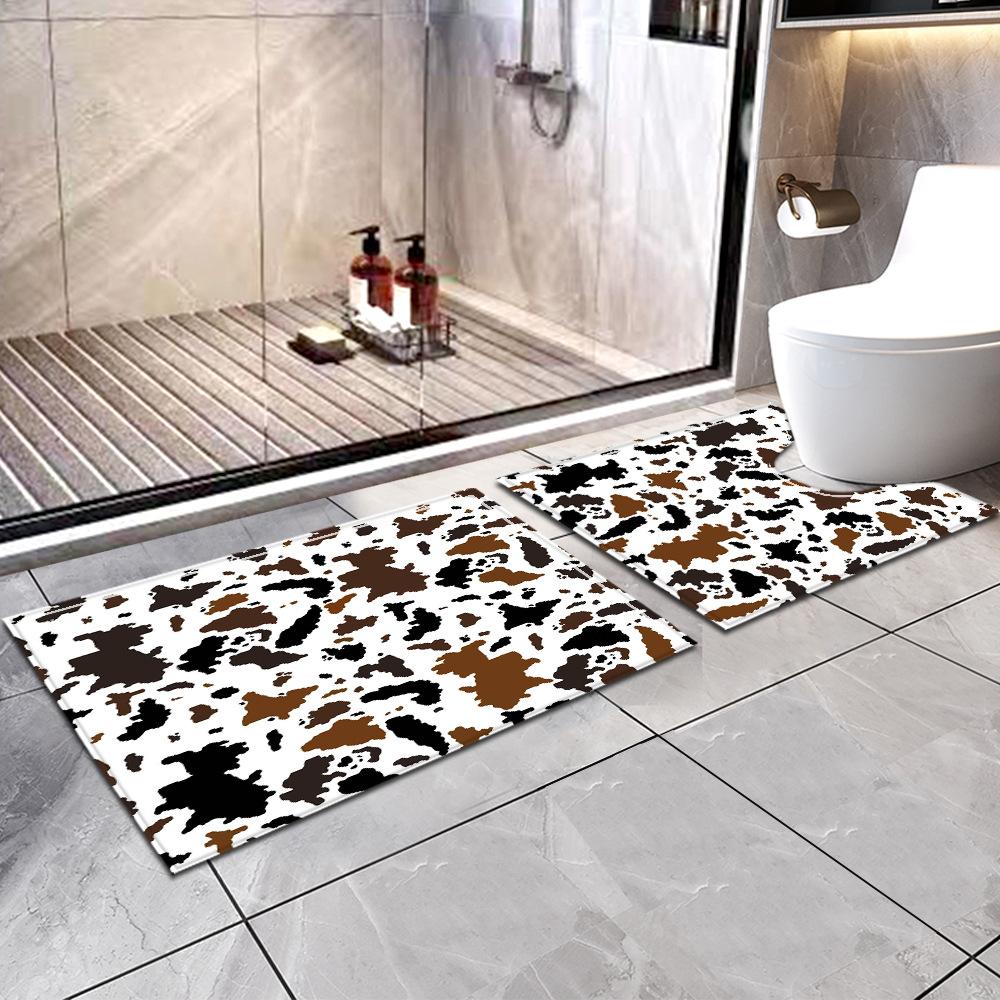 

Shower Curtain Bathroom Floor Mat Combination Two-Piece Set Toilet Toilet Carpet Shower Room Cow Pattern Mat Two-piece floor mat 50 * 80cm-u type mat 50 * 60