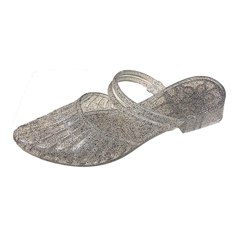 Damesommersandaler med plattform og tykk hæl, åpen tå, slip-on, komfortable, moteriktige, kjolesandaler for hverdagsbruk