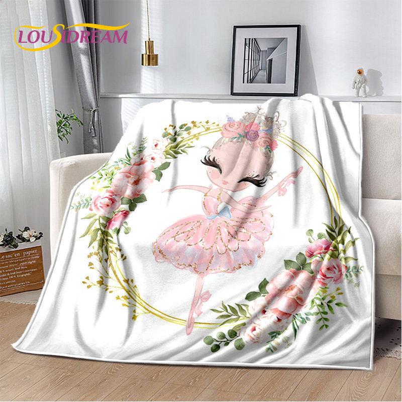Süße Ballett-Mädchen-Ballerina-Cartoon-weiche Plüschdecke, Flanelldecke, Überwurfdecke für Wohnzimmer, Schlafzimmer, Bett, Sofa, Picknick, Kinder