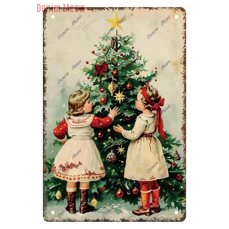 Vintage Merry Christmas Metal Tin Sign, Retro What A Wonderful World Girl, Wall Poster Jingling Bell, Home Decoration, WY297