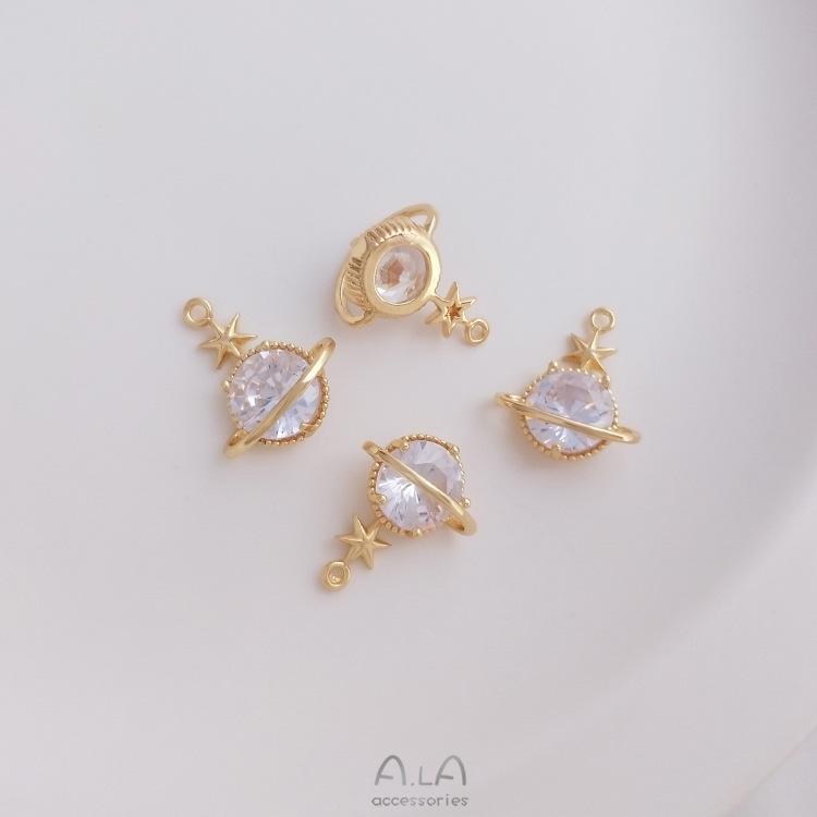 14K Gold-Filled Zircon Planet Charm Pendant for DIY Jewelry: Bracelets, Earrings, Necklaces