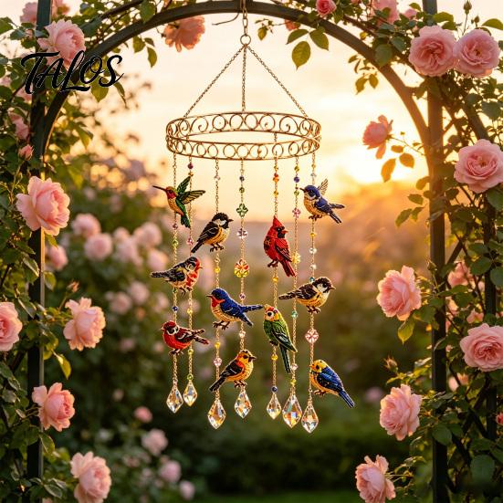Modern Minimalist Patio Decor Graceful Bird Wind Chime, Stained Outdoor Sun Catcher Windchime, Colorful Yard Spiritual Peace Meditation Decorations,