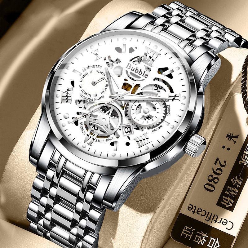 Bubble Men's Fully Automatic Quartz Watch - Roman Numerals, Luminous, High-End, Waterproof, Calendar, Non-Mechanical Design