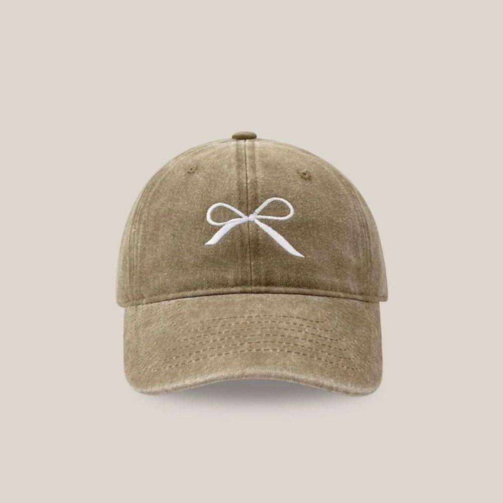 Embroidery Embroidery Bow Baseball Cap Cotton Sun Hat Simple Bowknot Baseball Hat  Outdoor