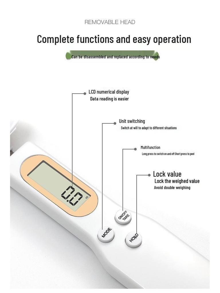 Digital Measuring Spoon Scale for Kitchen Ingredients, Small Electronic Food Scale, White